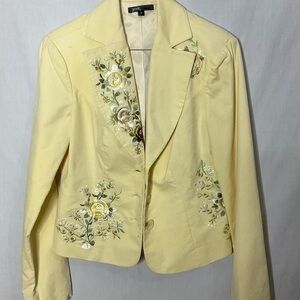 Yank Sz M Women's Yellow Floral Heavy Embroidered Jacket Lined‎ Y2K Cottagecore.